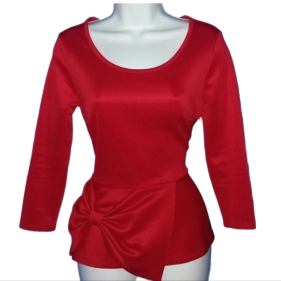 New York & Co. Red Peplum Blouse w/ Bow Design - Picture 1 of 5